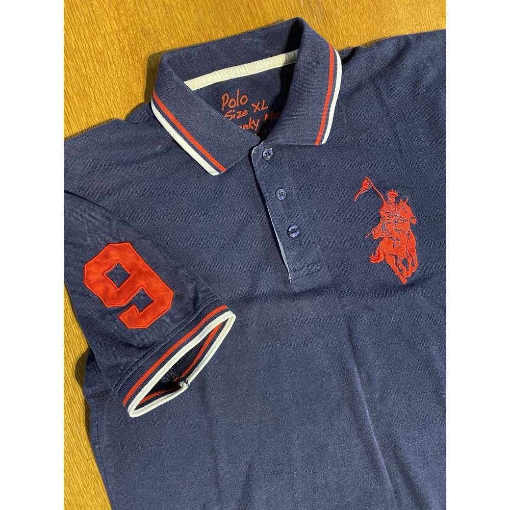 Franky Max Navy Polo Shirt XL Red #9‎ Horse Rider Graphic Preppy Style